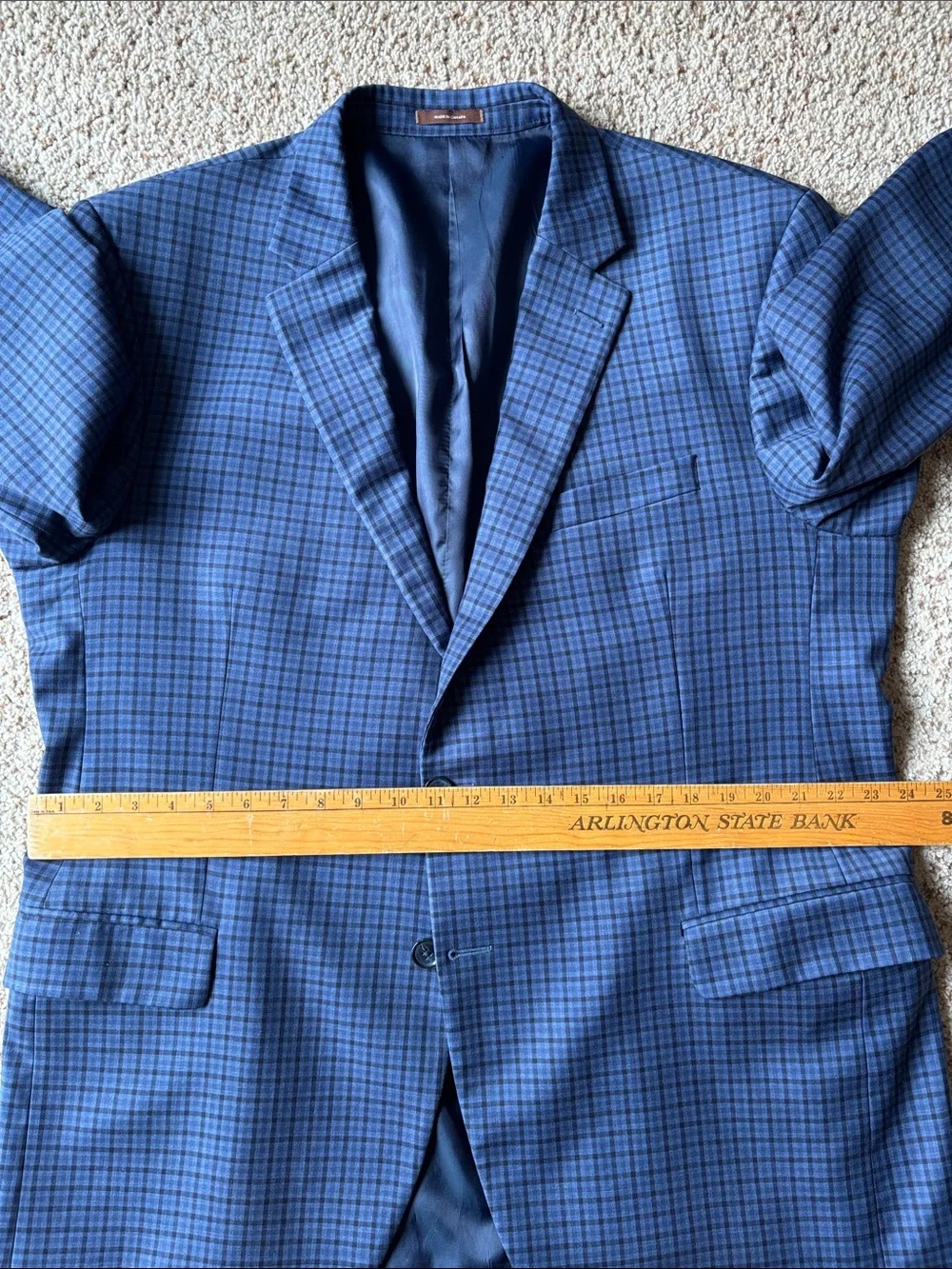 Peter Millar Men’s Blue Check 2 Button Wool Sport Coat Blazer Jacket 48 L Tall